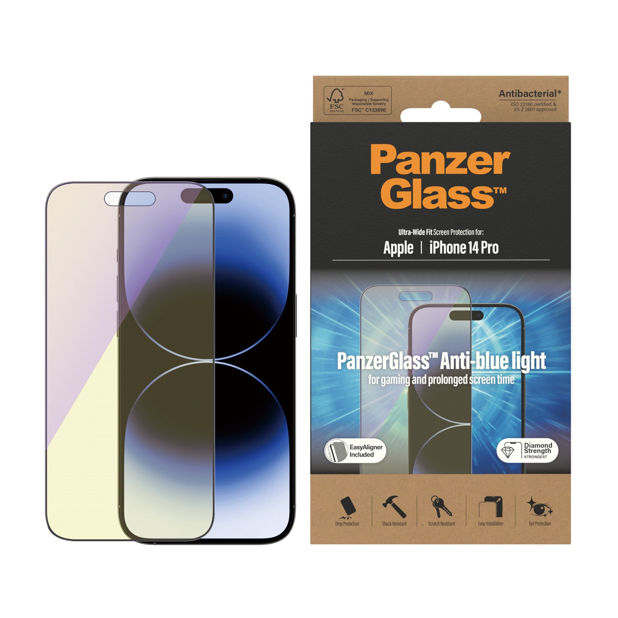 PanzerGlass® Anti-blue light Screen Protector iPhone 14 Pro | Ultra-Wide Fit w. EasyAligner