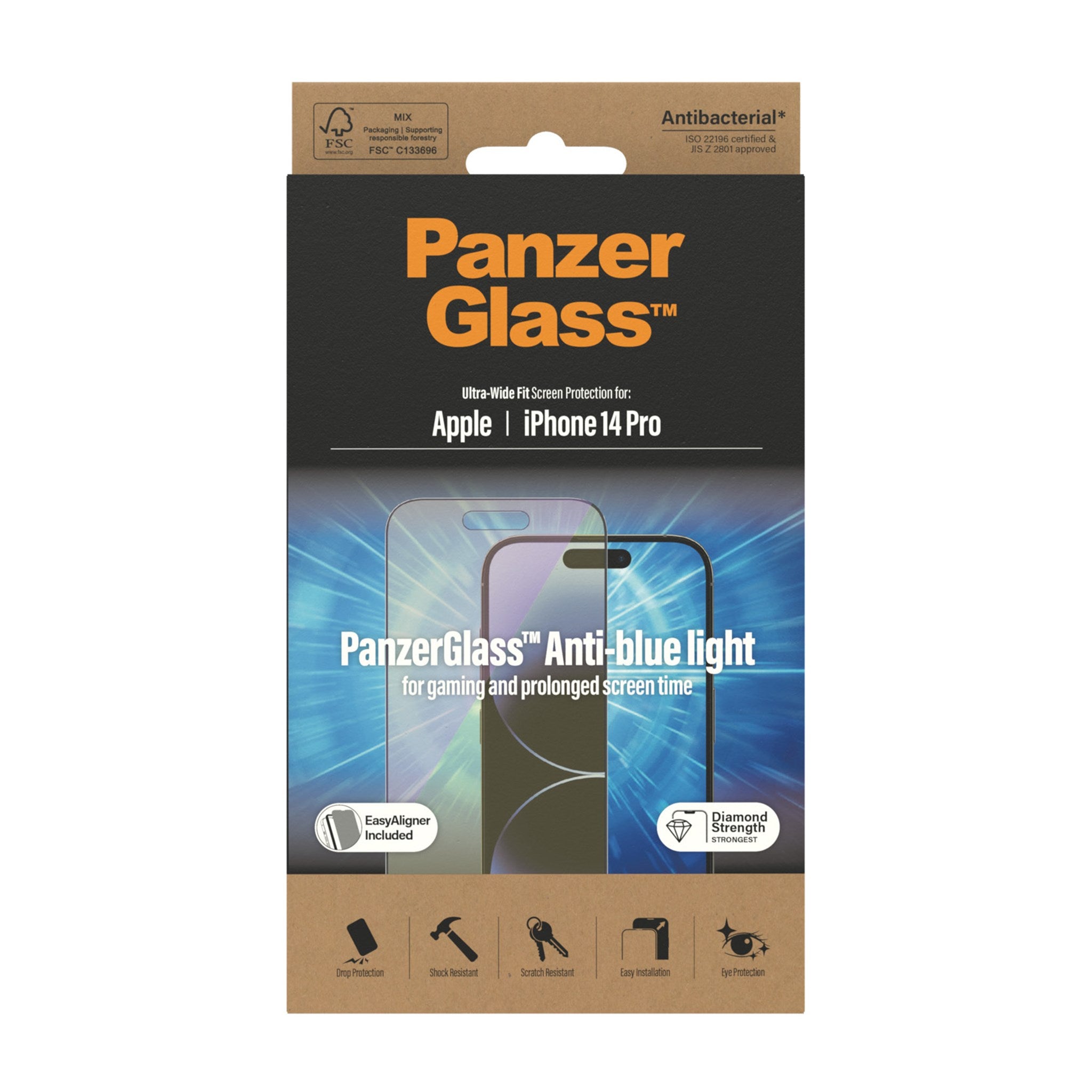 PanzerGlass® Anti-blue light Screen Protector iPhone 14 Pro | Ultra-Wide Fit w. EasyAligner