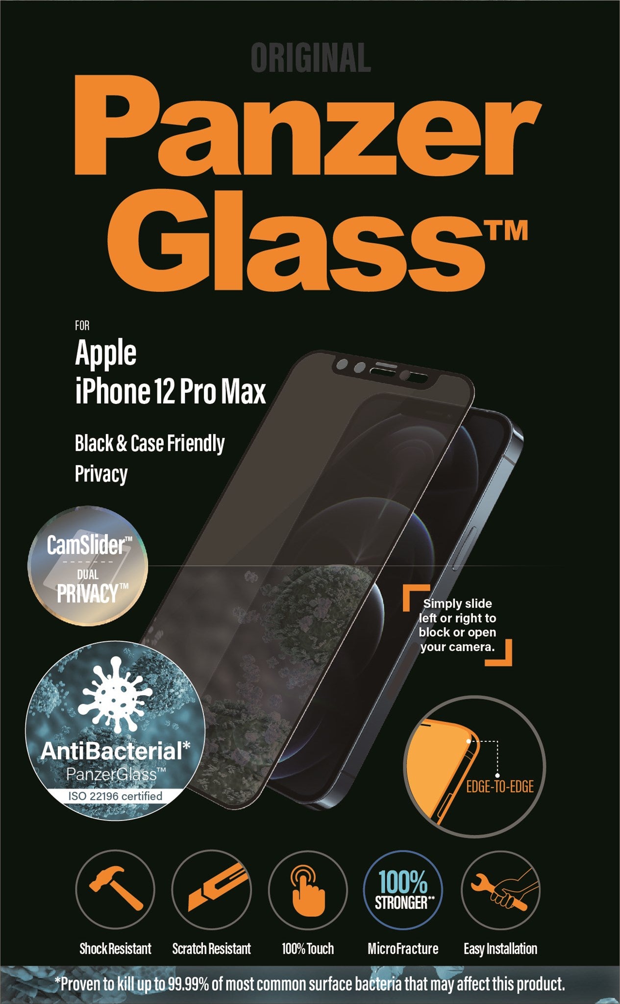PanzerGlass® CamSlider® Privacy Screen Protector iPhone 12 Pro Max | Edge-to-Edge