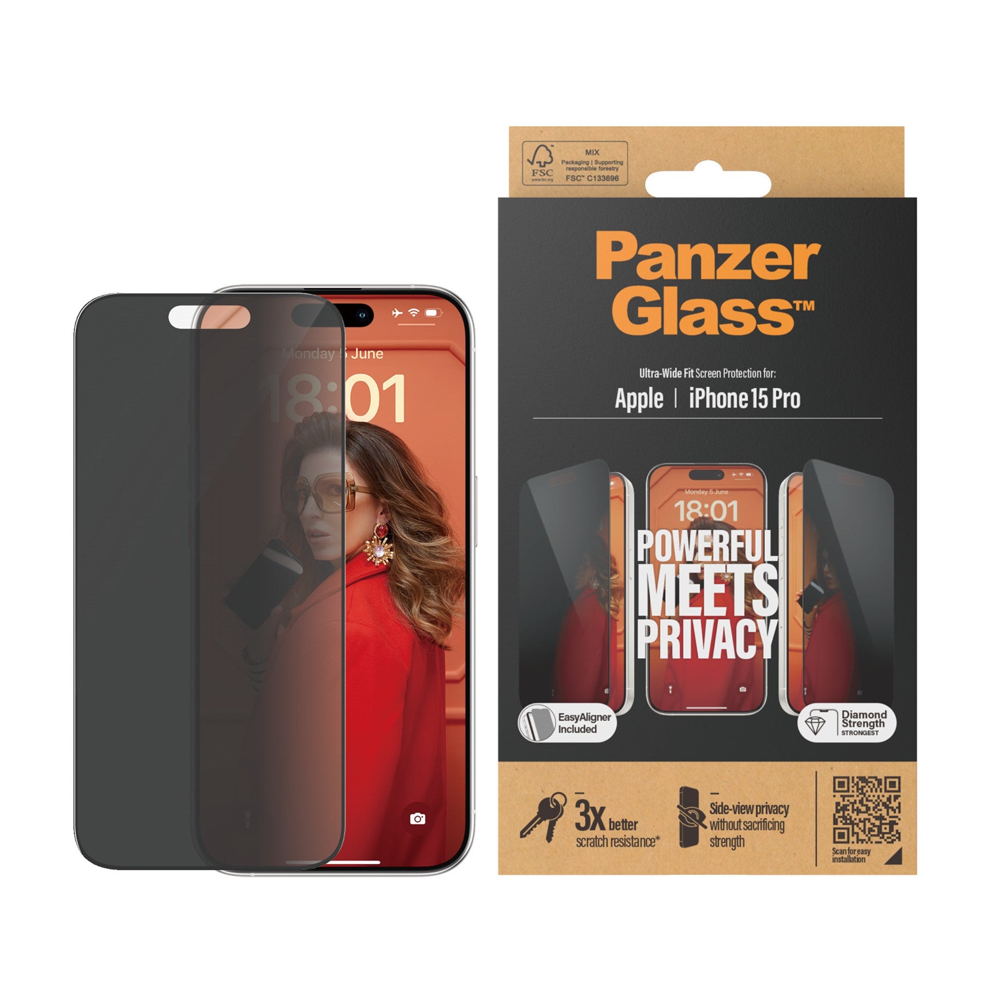 PanzerGlass® Privacy Screen Protector iPhone 15 Pro | Ultra-Wide Fit w. EasyAligner 2